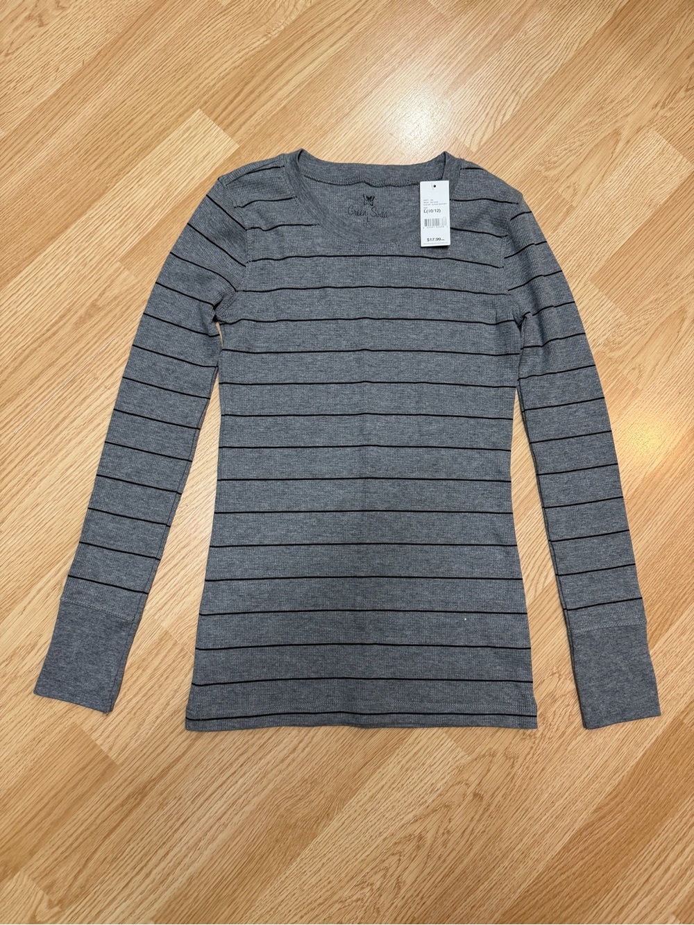 Green Soda Girls NWT Gray Black Striped Long Sleeve Layered Top Size L 10-12